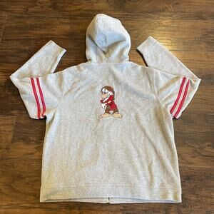 Wonderful World of Disney Grumpy Fleece Sweatshirt Large Gray Red Zip Hooded